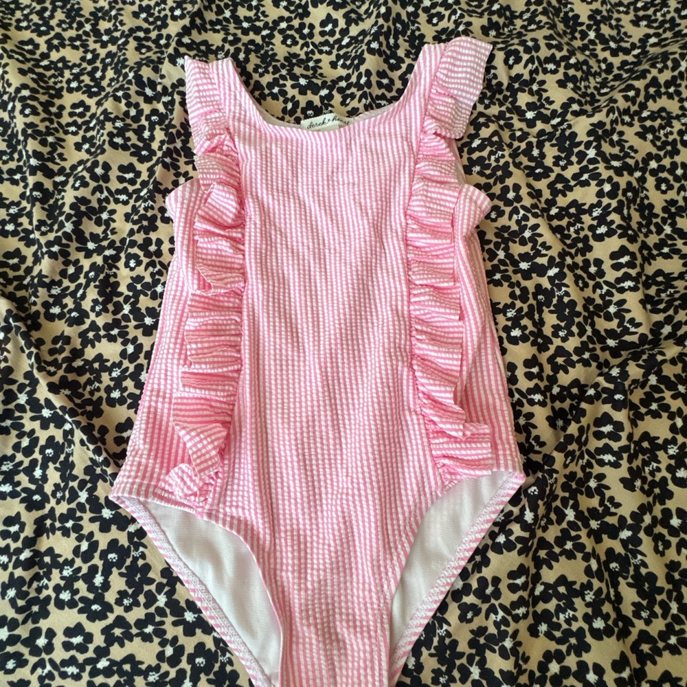 Derek Heart Pink Striped Kids Swim One Piece